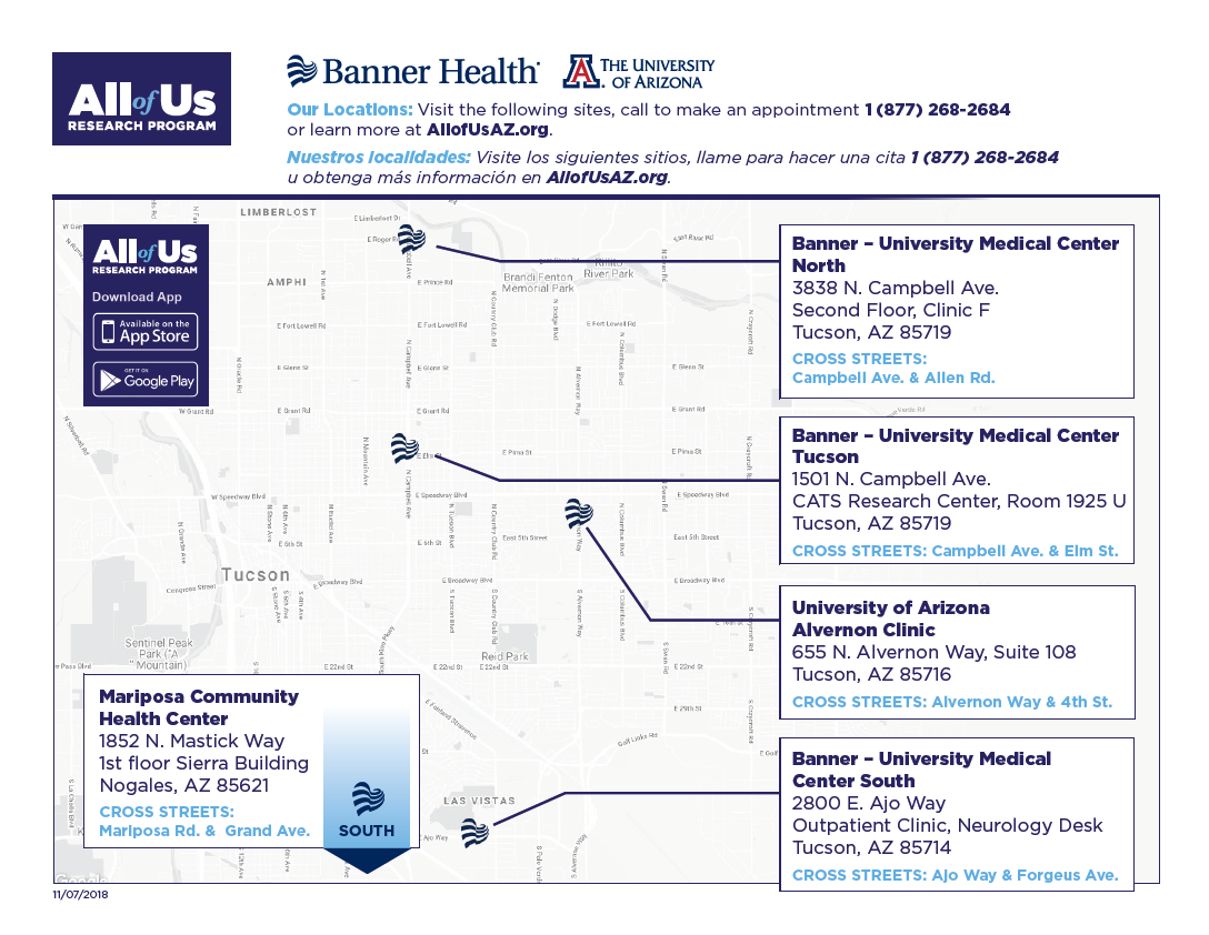 Map of Southern Arizona All of Us clinic locations